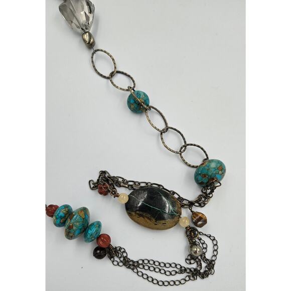 Long Boho Necklace with Various Beads Including Faux Turquoise and Faux Amber - Picture 12 of 15